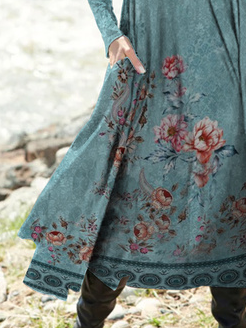 Boho Crew Neck Loose Floral Dress