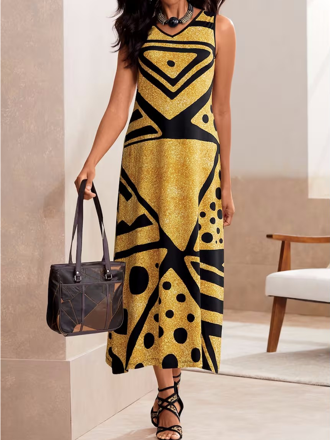 Crew Neck Geometric Casual Loose Summer Dress