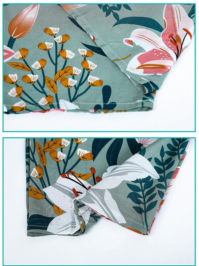 Breathable Elegant Floral Casual Loose Pajama Set