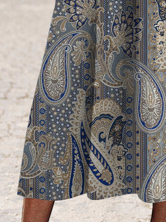 Loose half sleeve Paisley button up long Dress