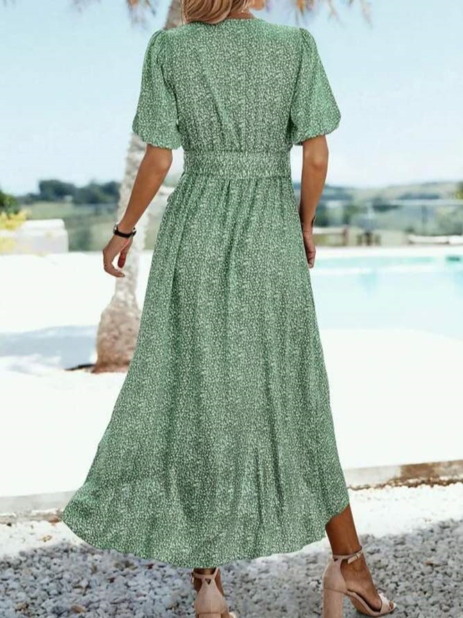 Vacation Loose V Neck Polka Dots Dress