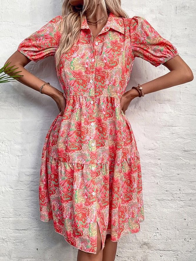 Vacation Buttoned Floral Loose Dress
