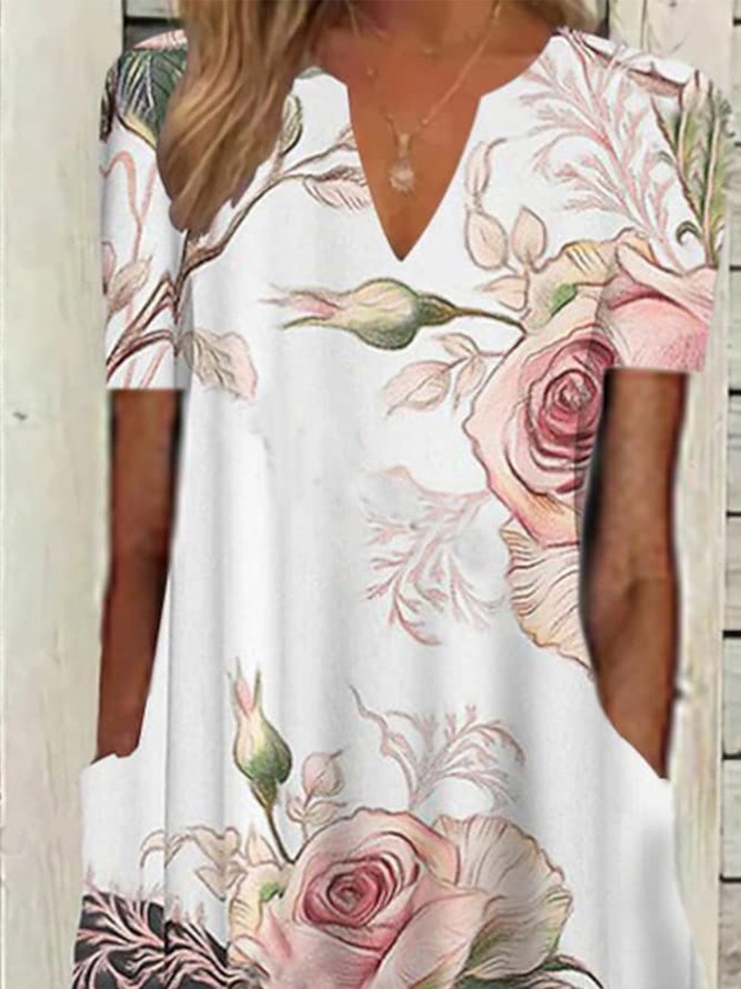 Women's Rose Print Elegant Floral Loose Maxi Summer Dress