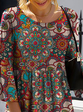 Casual Loose Ethnic Crew Neck Dress