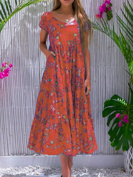 Blue Cotton-Blend Sleeveless Casual Weaving Dress