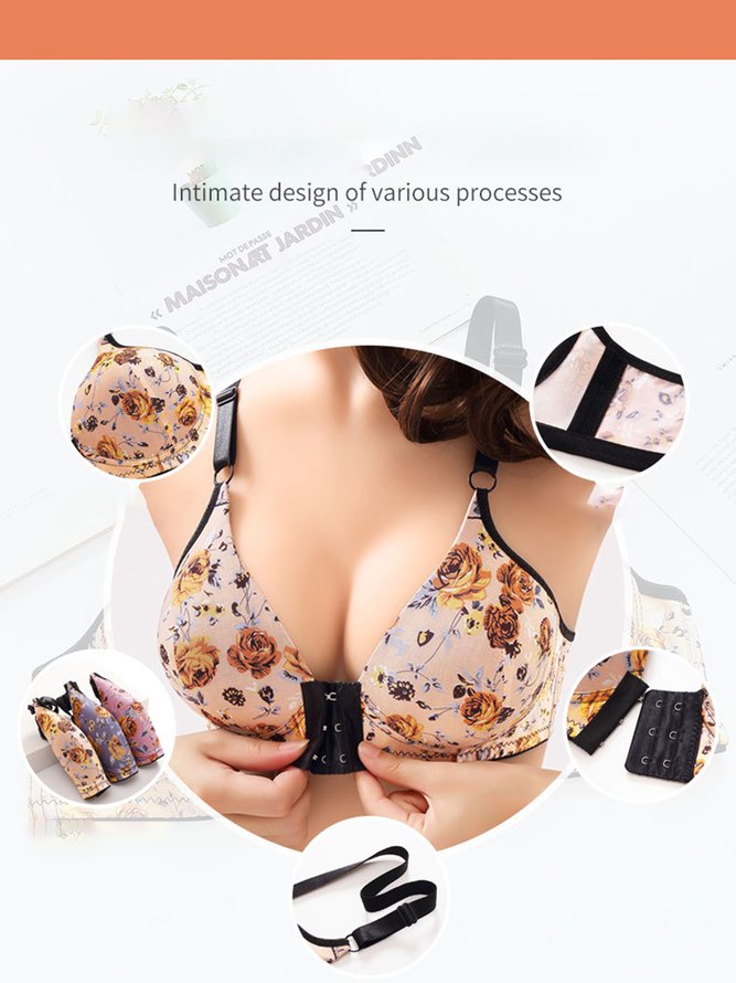 Breathable Floral Print Front Button Plus Size Bra