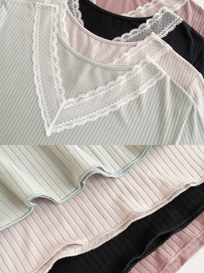 V Neck Lace Casual Homewear Set