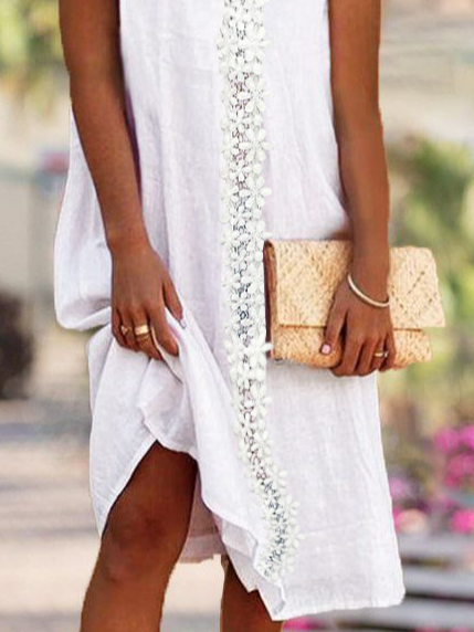 V Neck Lace Solid Formal Midi Prom Dresses