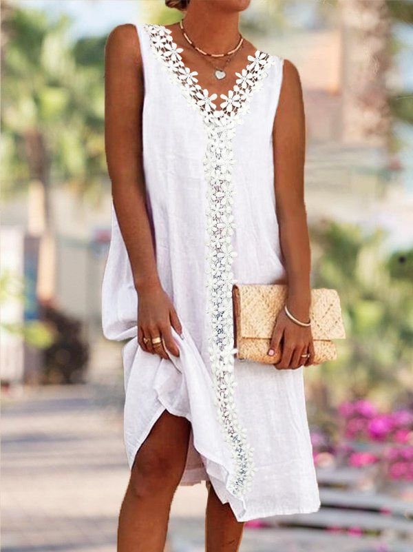 V Neck Lace Solid Formal Midi Prom Dresses