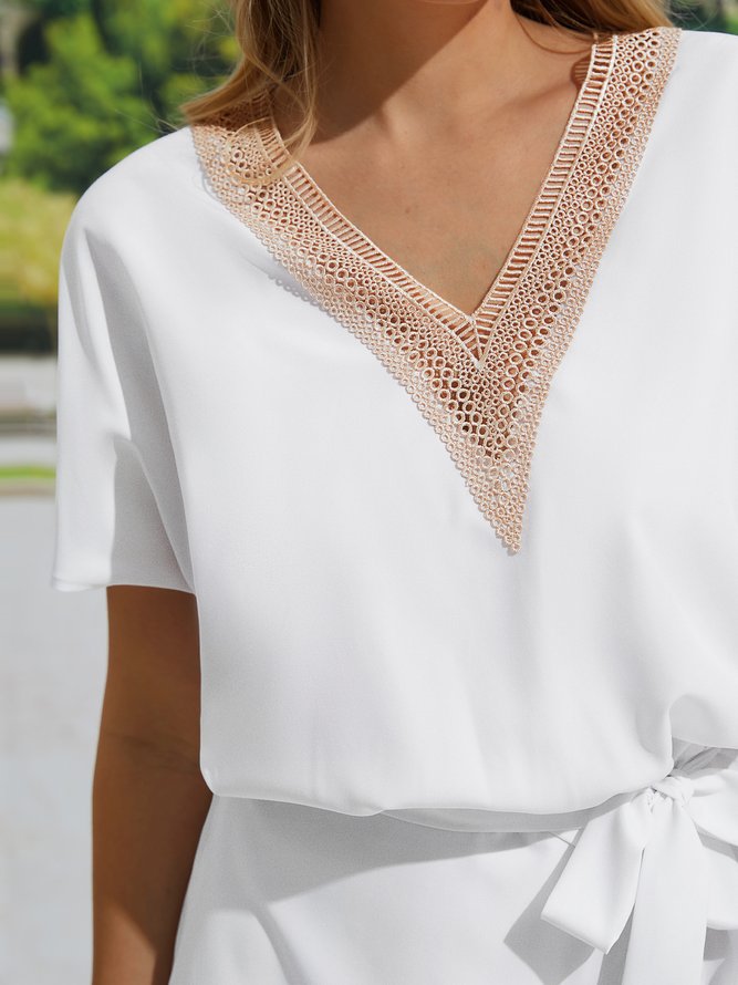 V Neck Street Regular Fit Color Block Dress