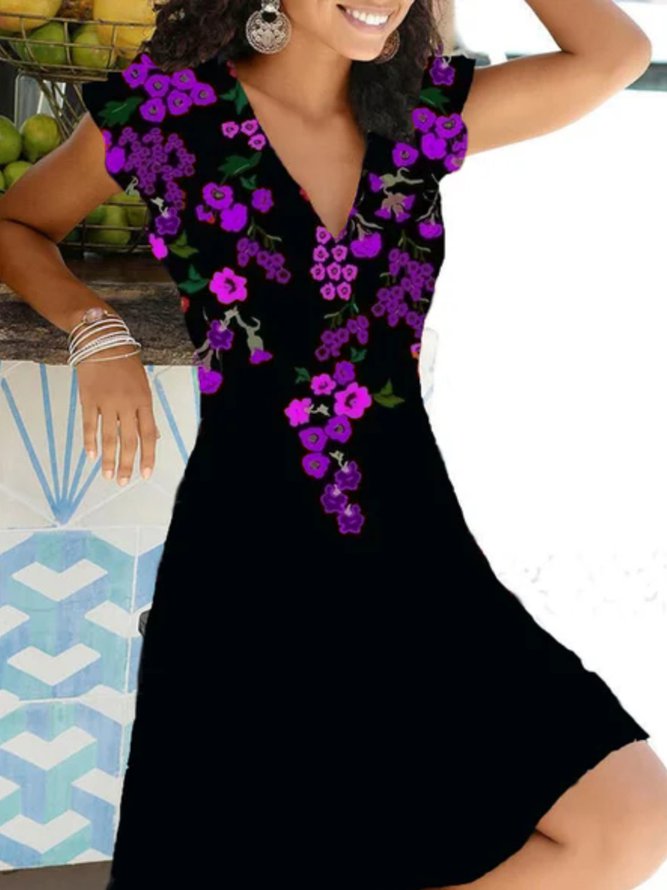 Short Sleeve Sweet Printed Weaving Dress