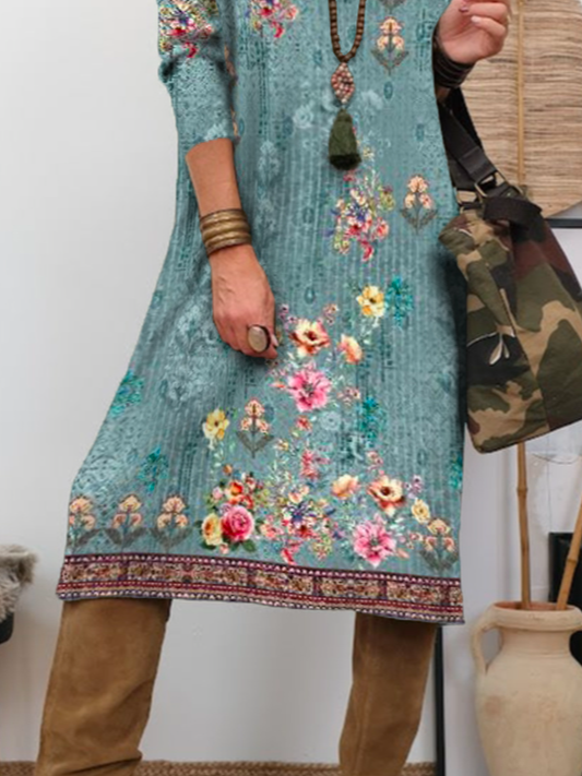 Floral Crew Neck Regular Fit Casual Dress