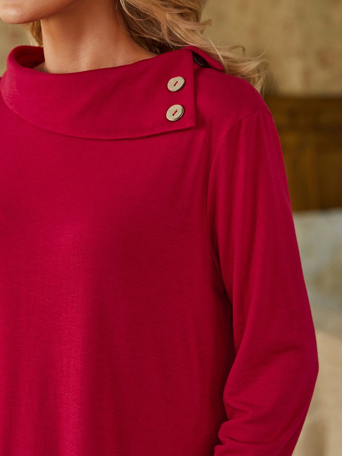 Loose Buttoned Crew Neck Urban Dress