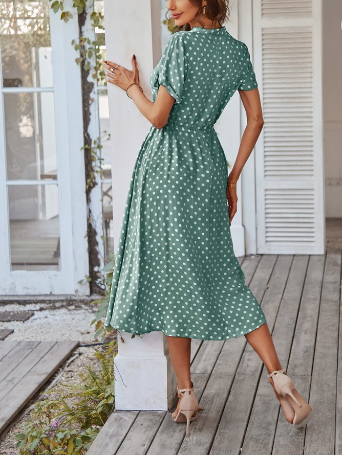 Loose Casual Stand Collar Polka Dots Dress