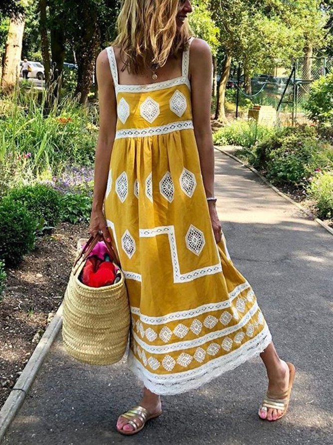 Women Fashion Bohemian Loose Casual Sleeveless Maxi Dress