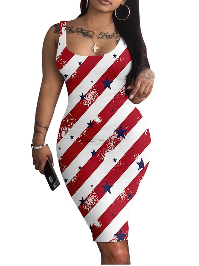 Sleeveless U-Neck Casual Dresses