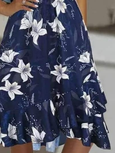 V Neck Floral Loose Casual Dress