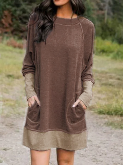 Cotton-Blend Long Sleeve Casual Knitting Dress