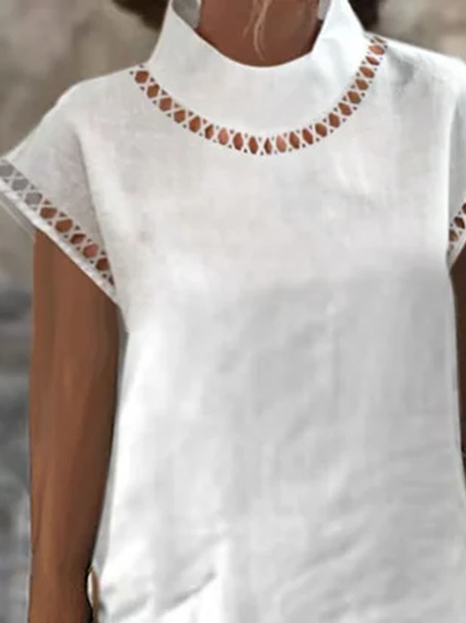 Ladies Short Sleeve Cotton Linen Casual Dress