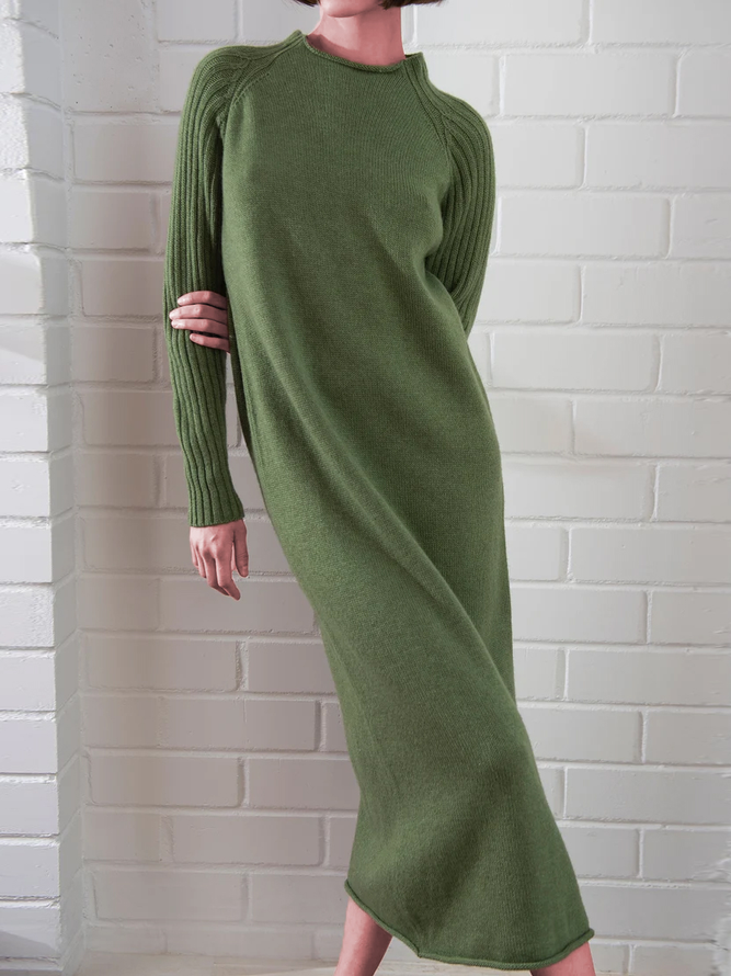 Crew Neck Plain Loose Dress