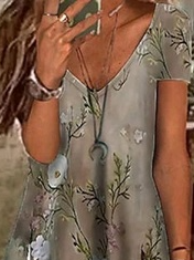 V Neck Vacation Cotton Dress