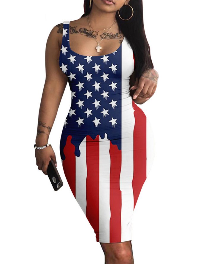 Sleeveless U-Neck Casual Dresses