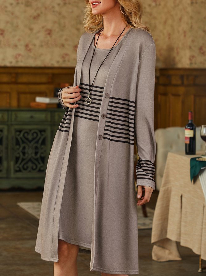 Plain Crew Neck Regular Fit Two-Piece Set