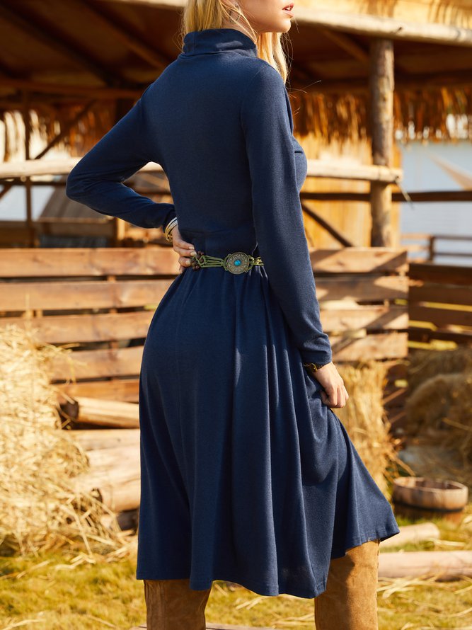 Casual Plain Regular Fit Turtleneck Dress
