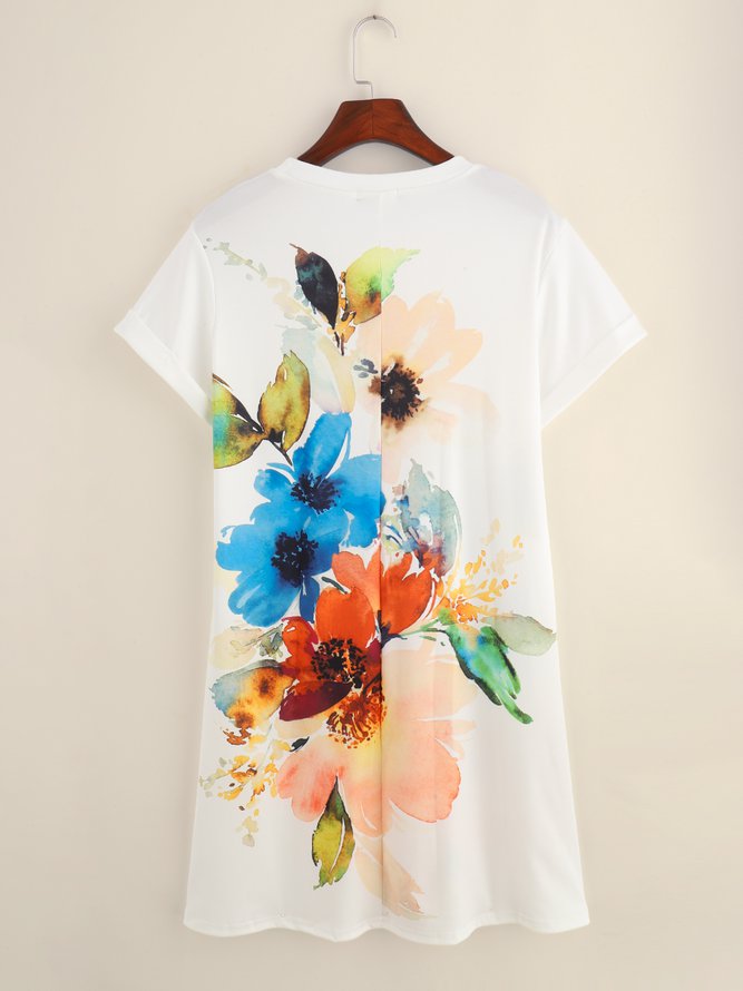 Crew Neck Floral Printed Casual Simple Midi Dresses