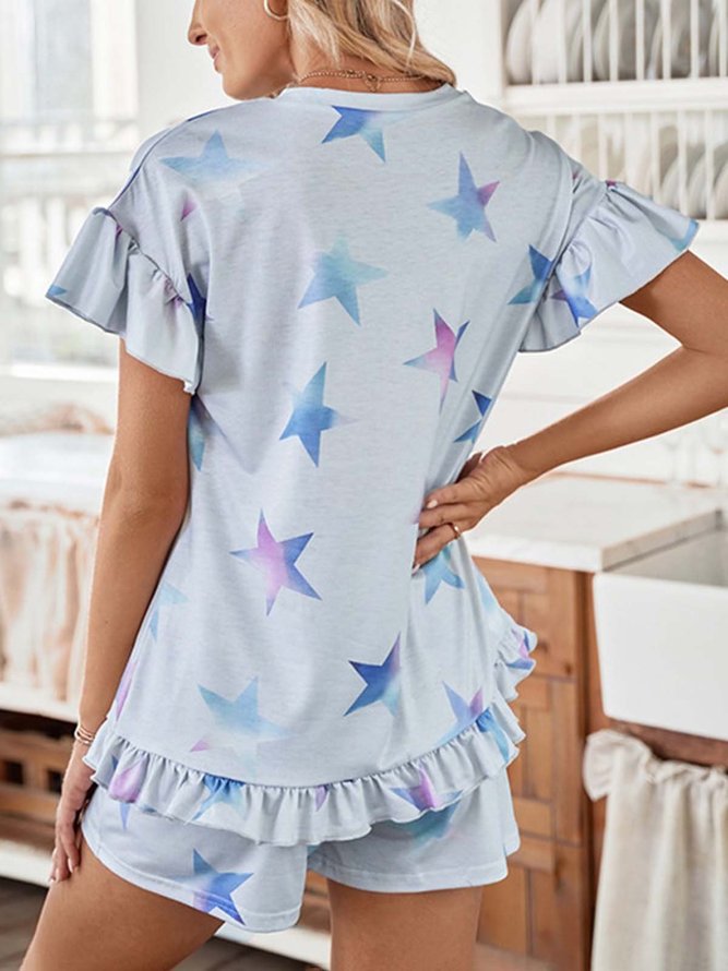Blue Star Ruffled Loose Pajama Set