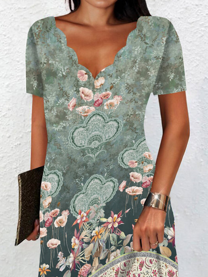 Womens V Neck Ethnic Casual Dress