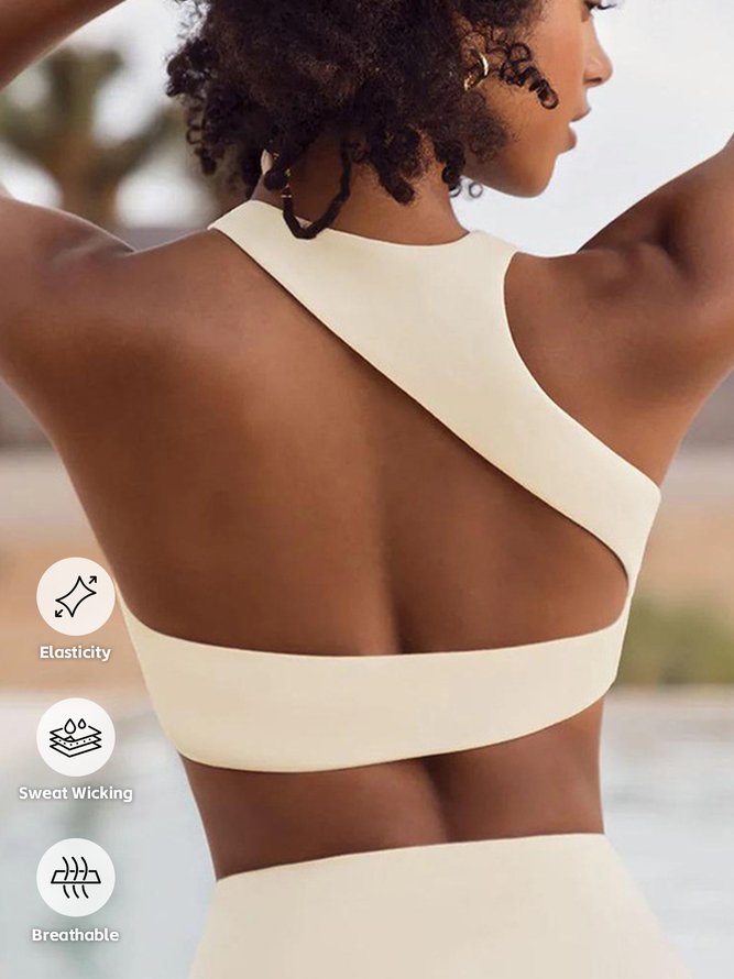 Crew Neck Plain Casual Sports Bra