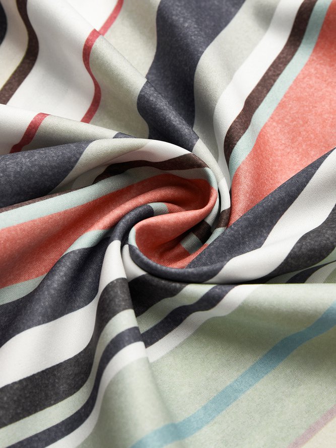 V Neck Stripe Geometric Casual Midi Dress