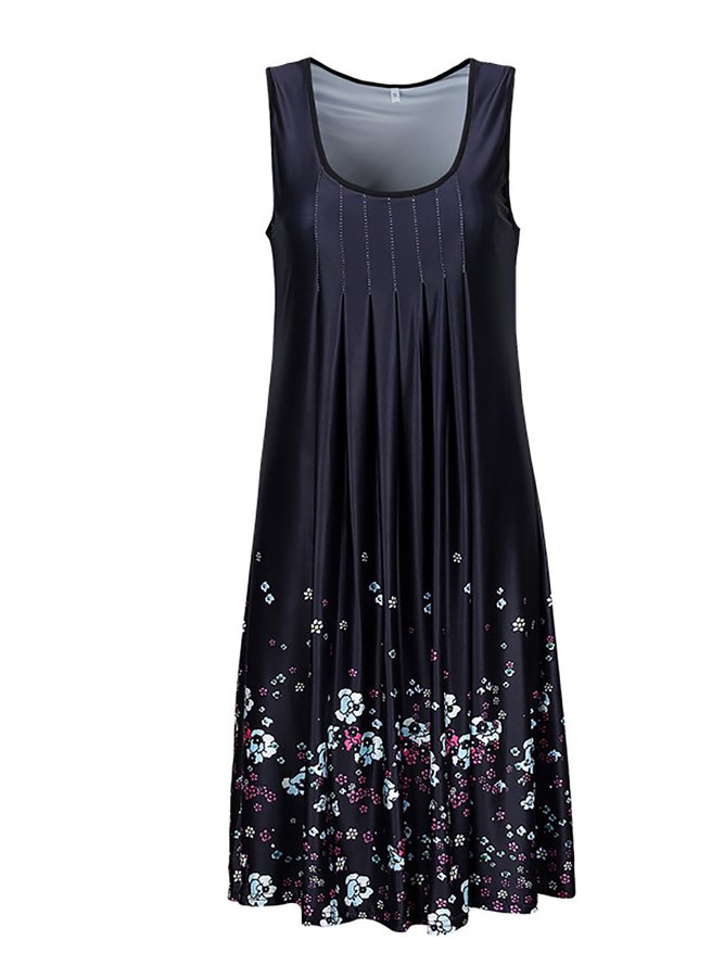 A-line Women Daytime Sleeveless Cotton-blend Painted Floral Floral Dress