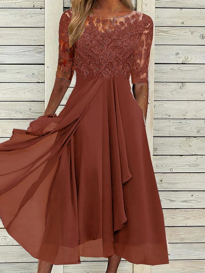 Round Neck Lace Swing Elegant Occasion Formal Wedding Guest Midi Prom Dress