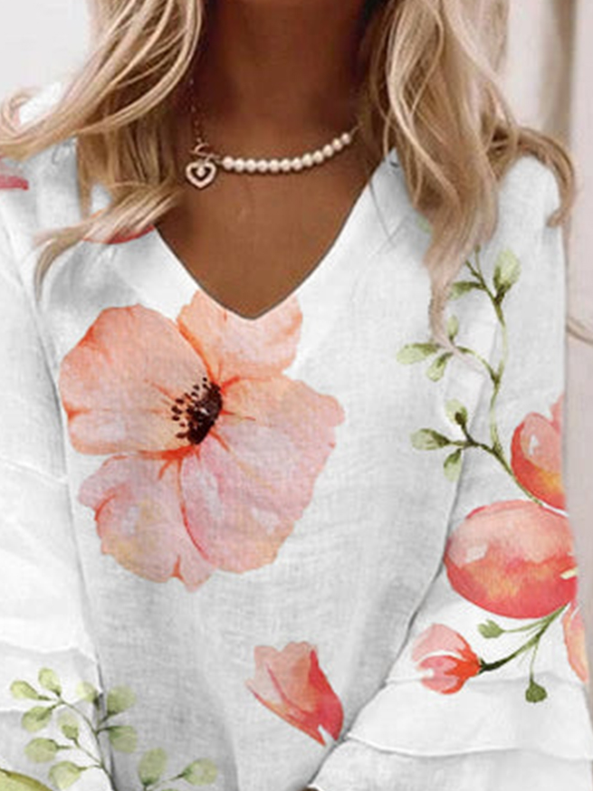 V Neck Floral Casual Dress