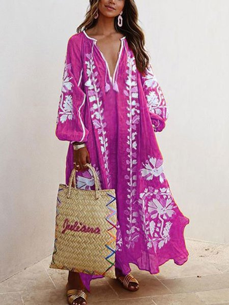 Balloon Sleeves Boho Printed Maxi Dress