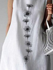 Crew Neck Floral Casual Cotton And Linen Dress