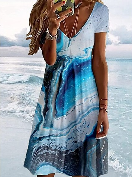 Ombre Vacation V Neck Dress