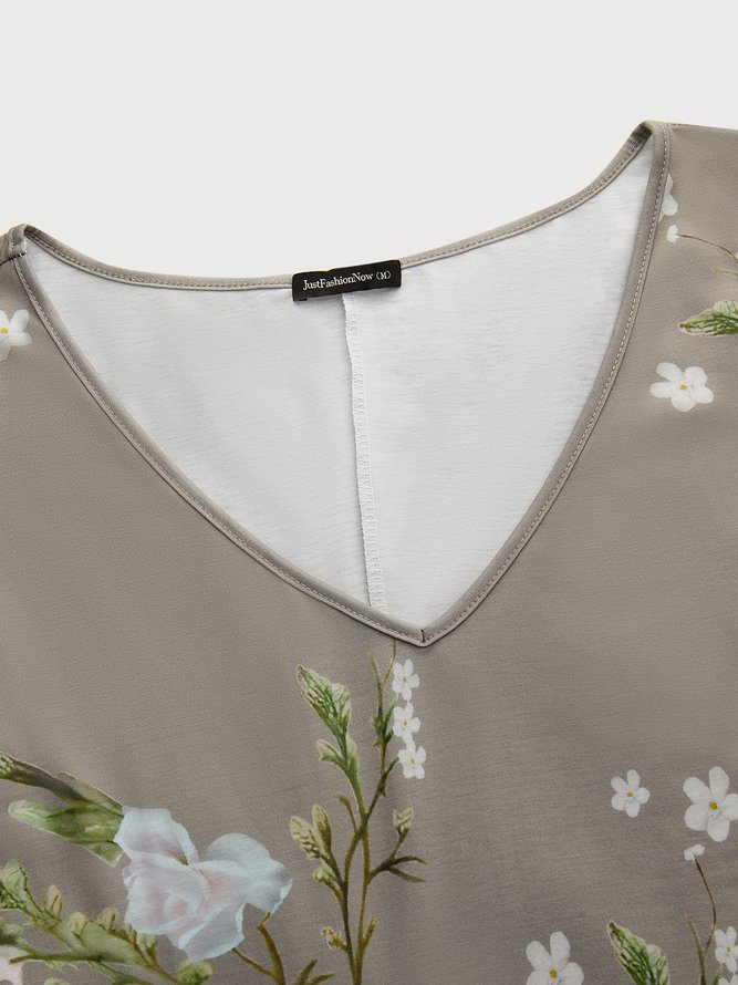 V Neck Vacation Cotton Dress