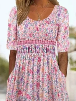 Loose Crew Neck Floral Dress