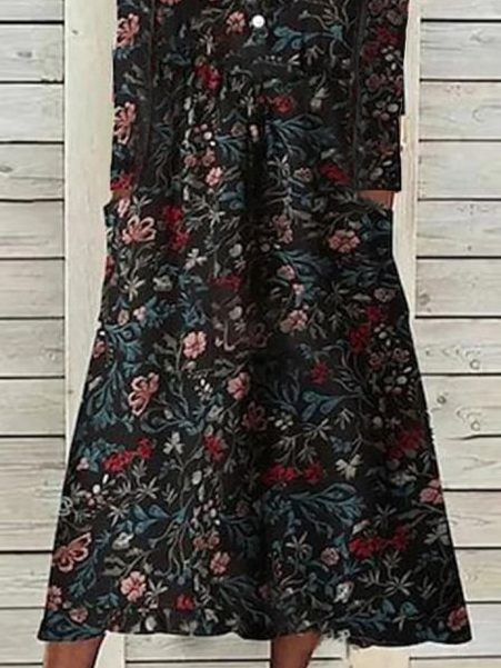 Floral Casual V Neck Loose Dress