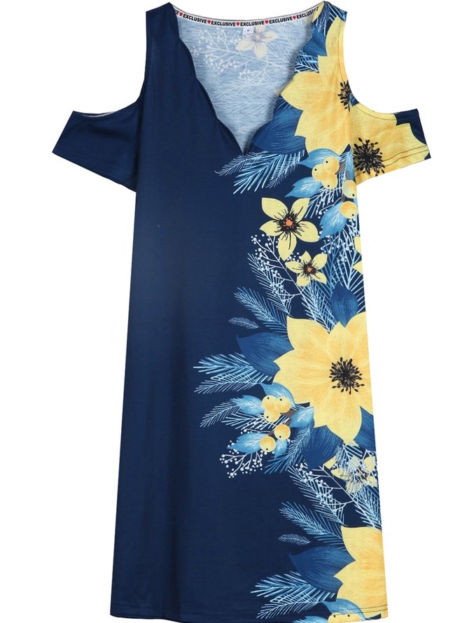 Elegant Floral V Neck Regular Fit Dress