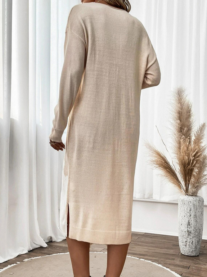 Casual Seam Detail Drop Shoulder Sweater Dress Without Belt