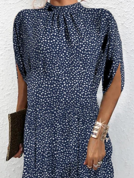 Stand Collar Casual Cotton-Blend Dress