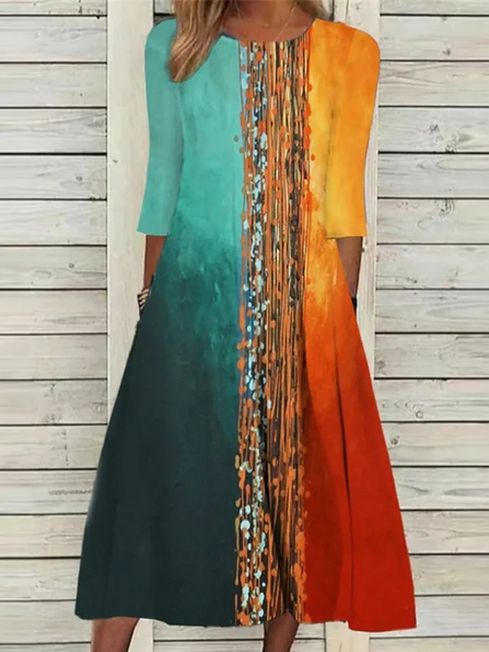 Loose Casual Geometric Crew Neck Dress