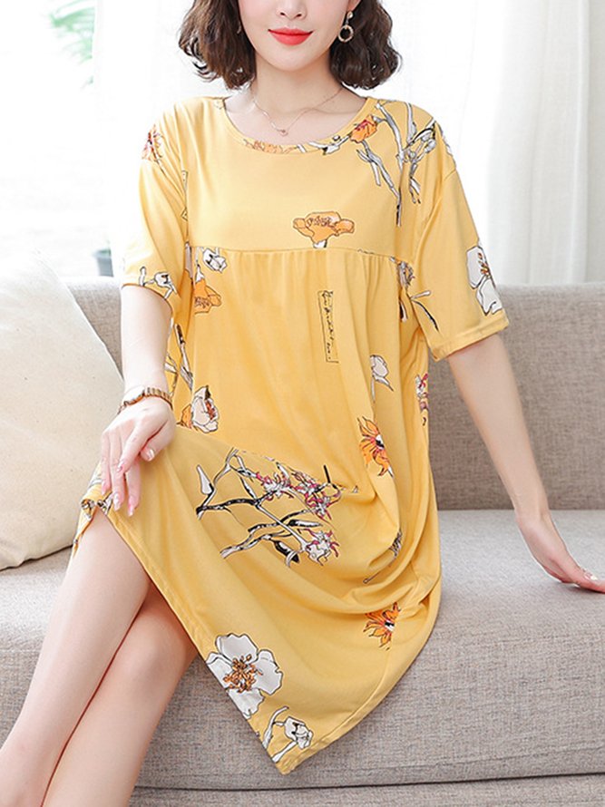 Loose Floral Crew Neck Casual Nightdress