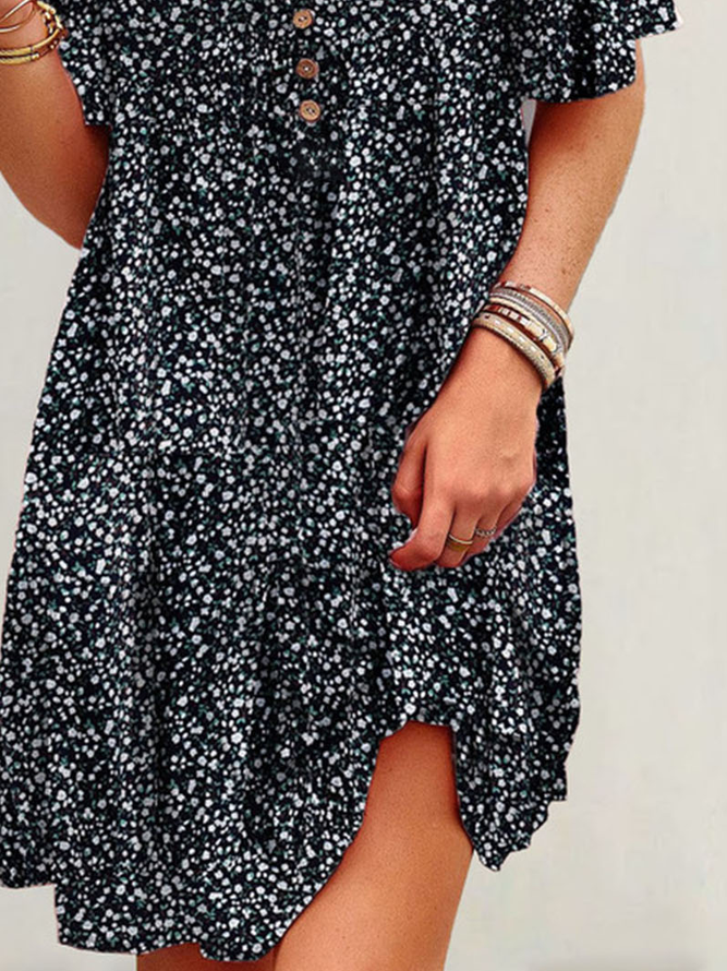 Ditsy Floral Casual V Neck Dress