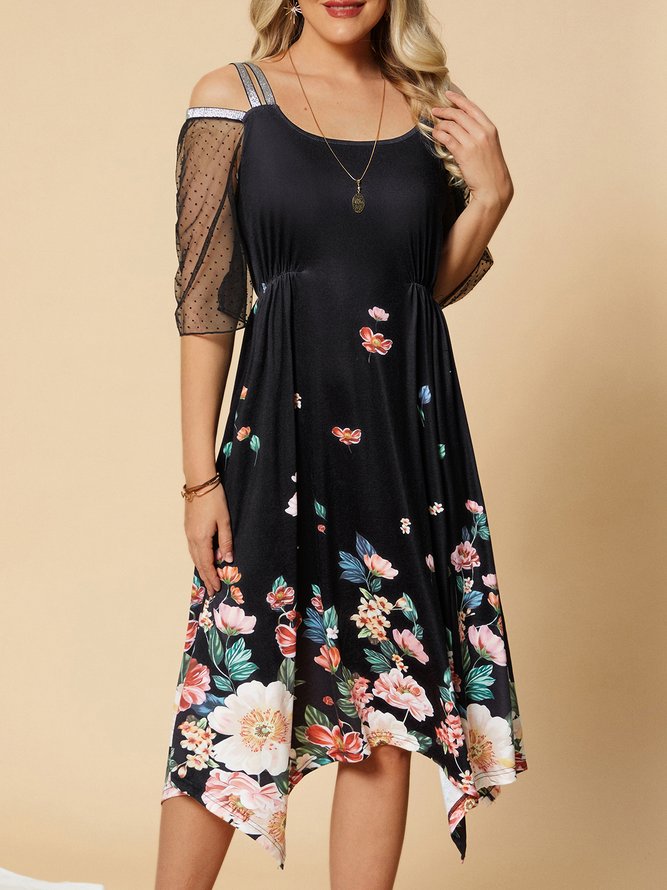 Square Neck Square Neck Floral Midi Prom Dress