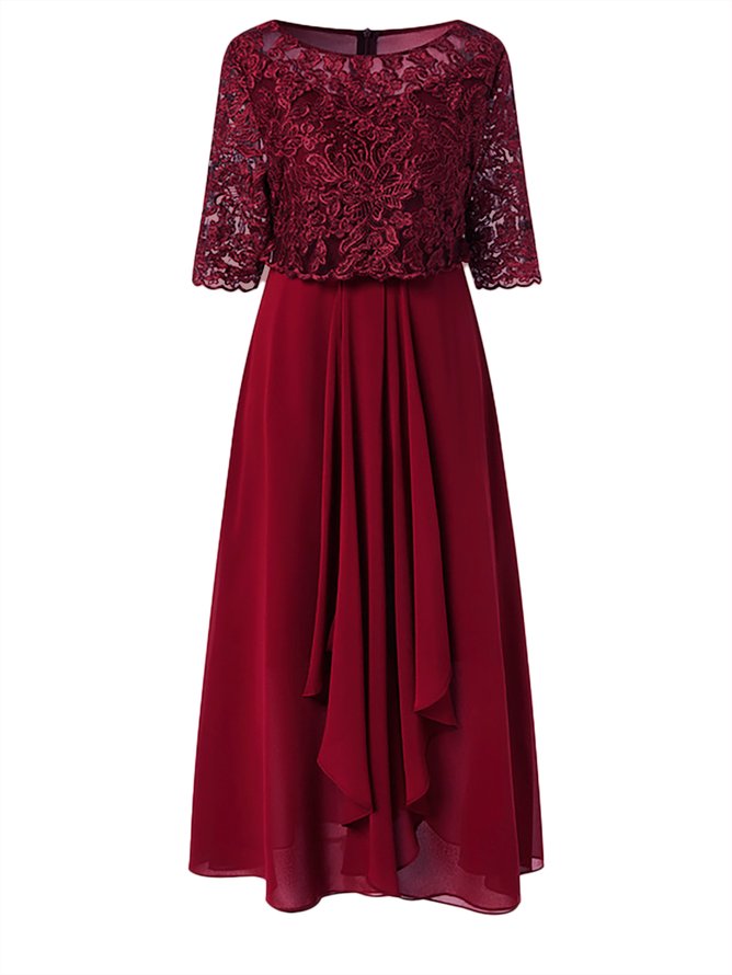 Round Neck Lace Swing Elegant Occasion Formal Wedding Guest Midi Prom Dress